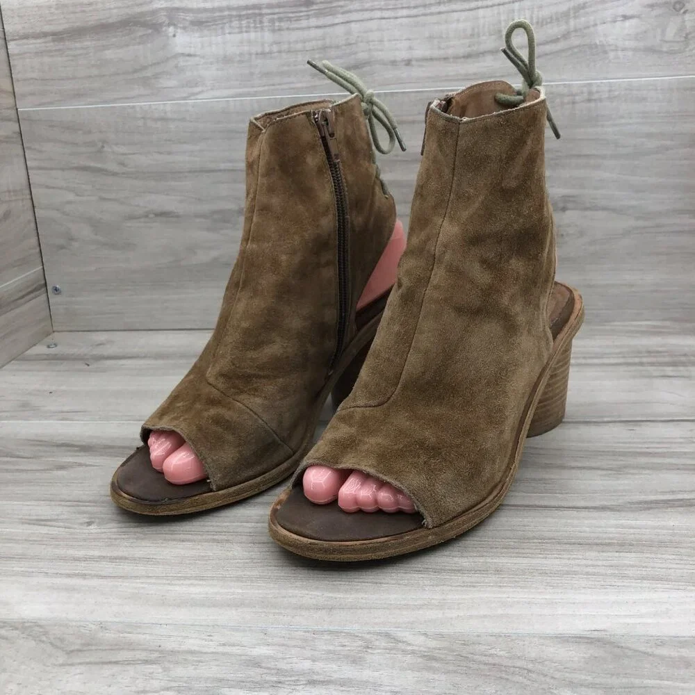 Jeffrey Campbell Booties Womens 8 Ibiza Brown Suede Zip Open Toe Ankle Boots